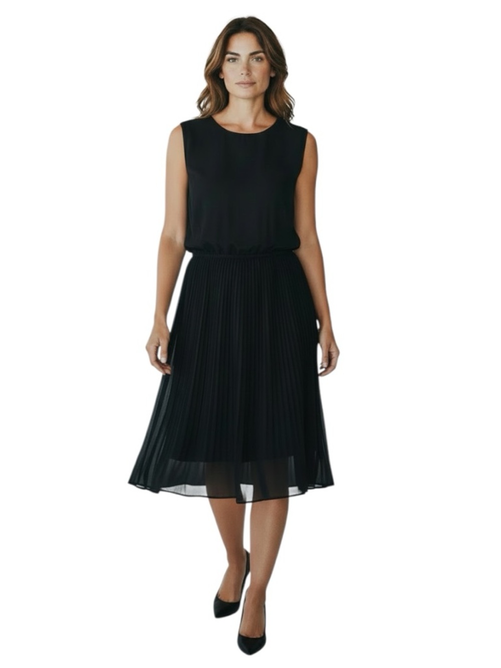 Ricki's Black Sleeveless Sheer Pleated Midi Dress Size 14